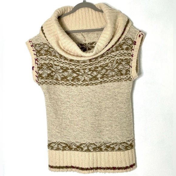 Free People Cream Snow Drift Fair Isle cowl  Neck Sleeveless Sweater Size Medium - Picture 2 of 9